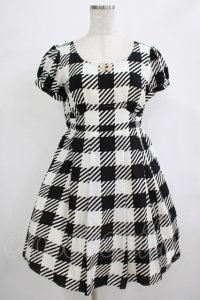Emily Temple cute / Emilyギンガムパフスリーブワンピース M ブラック H-25-12-06-008-ET-OP-KB-ZH