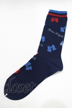 画像1: Jane Marple / Anniversary ribbonsクルーソックス  navy H-25-12-06-080-JM-ZA-KB-ZH