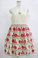 Emily Temple cute / フルーツジャガードパネル切替ワンピース M グリーン H-25-12-06-011-ET-OP-KB-ZT1208H