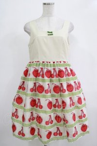 Emily Temple cute / フルーツジャガードパネル切替ワンピース M グリーン H-25-12-06-011-ET-OP-KB-ZT1208H