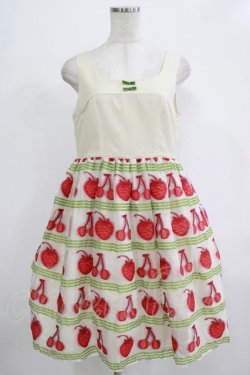 画像1: Emily Temple cute / フルーツジャガードパネル切替ワンピース M グリーン H-25-12-06-011-ET-OP-KB-ZH