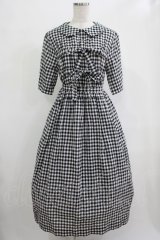 Jane Marple / シャーリングギンガムリボントリムドレス  ブラック H-25-12-06-017-JM-OP-KB-ZT1208H