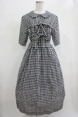 画像1: Jane Marple / シャーリングギンガムリボントリムドレス  ブラック H-25-12-06-017-JM-OP-KB-ZH