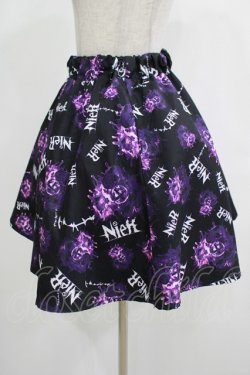 画像2: NieR Clothing / プリントギャザースカート  黒 H-25-12-06-021-PU-SK-KB-ZH
