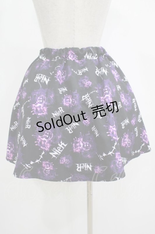 画像3: NieR CLOTHING / プリントギャザースカート  黒 H-25-12-06-021-PU-SK-KB-ZH (3)