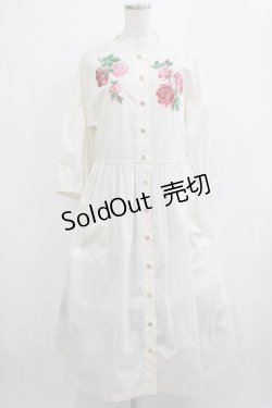 画像1: Jane Marple Dans Le Salon / Compact lawn rose EMB dress  アイボリー H-25-12-07-004-JM-OP-KB-ZH