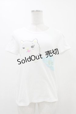 画像1: Franche Lippee / ねこプリントTシャツ M ホワイト H-25-12-07-1041-LO-TS-NS-ZH