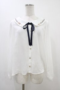Amavel / 鍵刺繍ブラウス Free ホワイト/ネイビー H-25-12-07-1045-CA-BL-NS-ZH