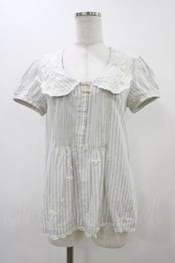 画像1: Franche Lippee / ストライプブラウス M オフ/ブルー H-25-12-07-1048-LO-BL-NS-ZH