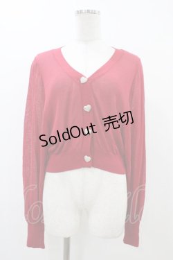 画像1: DearMyLoveRose / ハートボタンシアーカーディガン M~L レッド H-25-12-07-1049-EL-TO-NS-ZH