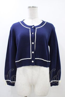 画像1: Fi.n.t / 袖口リボンバイカラーニットカーディガン Free NAVY×WH H-25-12-07-1053-CA-TO-NS-ZH