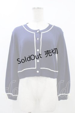 画像1: Fi.n.t / 袖口リボンバイカラーニットカーディガン Free NAVY×WH H-25-12-07-1053-CA-TO-NS-ZH