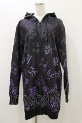 NieR Clothing / 総柄ZIPパーカー  黒 H-25-12-08-053-PU-TO-KB-ZH