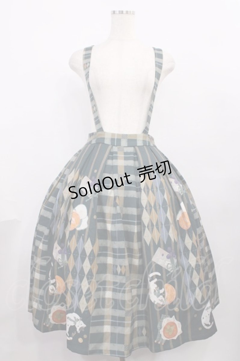 画像1: Forest Wardrobe（海外ロリータブランド） / Bouquet Plaid Strap Skirt XL グリーン H-25-12-08-1016-LO-SK-NS-ZH (1)