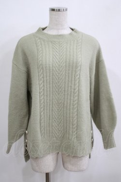 画像1: axes femme / 裾ボタンロングニットプルオーバー M グリーン H-25-12-09-049-AX-TO-NS-ZH