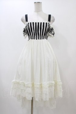 画像1: Dangerous nude / ストライプ切替ガーゼワンピース  アイボリー H-25-12-09-1038-PU-OP-KB-ZH