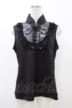 画像1: Qutie Frash / チャイナノースリーブトップス  黒 H-25-12-09-1042-QU-TO-KB-ZH