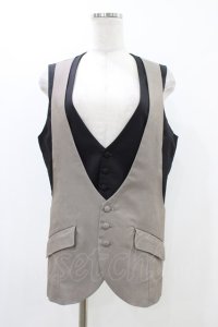 GADGET GROW / レイヤード風ベスト  黒×グレージュ H-25-12-09-1044-GO-TO-KB-ZH