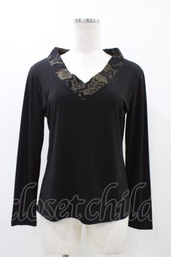 画像1: Qutie Frash / 着物衿トップス  黒×ゴールド H-25-12-09-1046-QU-TO-KB-ZH