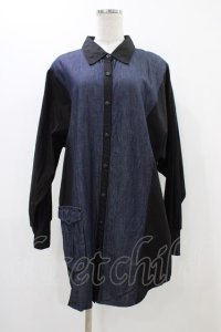 Qutie Frash / デニムビッグシャツ  ネイビー×黒 H-25-12-09-1048-QU-BL-KB-ZH
