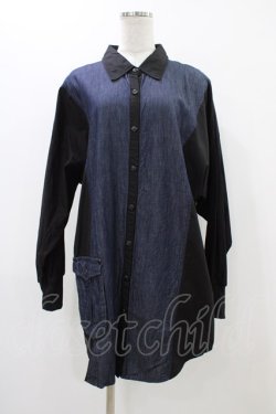 画像1: Qutie Frash / デニムビッグシャツ  ネイビー×黒 H-25-12-09-1048-QU-BL-KB-ZH