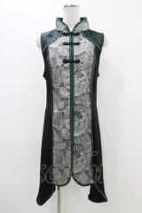 Qutie Frash / チャイナチュニック  黒×グリーン H-25-12-09-1021-QU-TO-KB-ZH