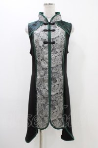 Qutie Frash / チャイナチュニック  黒×グリーン H-25-12-09-1021-QU-TO-KB-ZH