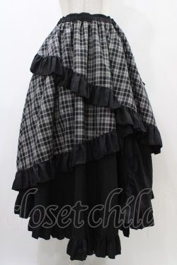 画像1: Qutie Frash / タータンチェックフリルロングスカート  ブラック H-25-12-09-1031-QU-SK-KB-ZH