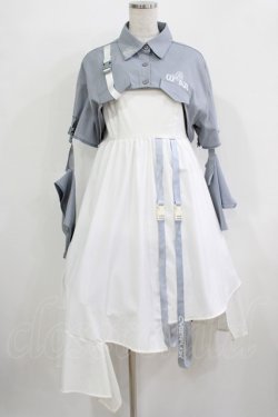画像1: 森女部落（海外ロリータブランド） / セパレートシャツ付きジャンパースカート L グレー/オフ H-25-12-09-007-PU-OP-NS-ZH