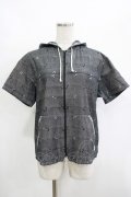 PINK HOUSE / ベアー織りフードジップ半袖シャツ M グレー H-25-12-10-042-LO-BL-NS-ZH
