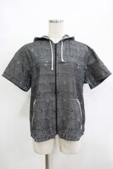 PINK HOUSE / ベアー織りフードジップ半袖シャツ M グレー H-25-12-10-042-LO-BL-NS-ZH