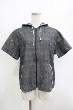 画像1: PINK HOUSE / ベアー織りフードジップ半袖シャツ M グレー H-25-12-10-042-LO-BL-NS-ZH