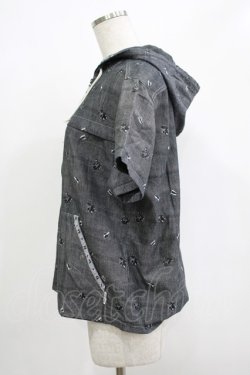 画像2: PINK HOUSE / ベアー織りフードジップ半袖シャツ M グレー H-25-12-10-042-LO-BL-NS-ZH