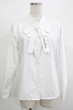画像1: Fi.n.t / ロゴ刺繍ボウタイ長袖ブラウス Free OFF WHITE H-25-12-10-045-CA-BL-NS-ZH