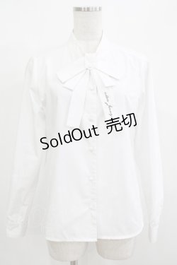 画像1: Fi.n.t / ロゴ刺繍ボウタイ長袖ブラウス Free OFF WHITE H-25-12-10-045-CA-BL-NS-ZH