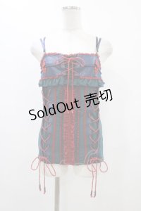 Ozz oneste / チャイナレースアップキャミソール  グリーン×ネイビー×レッド H-25-12-10-1044-OO-TO-KB-ZH