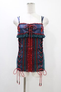 画像1: Ozz oneste / チャイナレースアップキャミソール  グリーン×ネイビー×レッド H-25-12-10-1044-OO-TO-KB-ZH