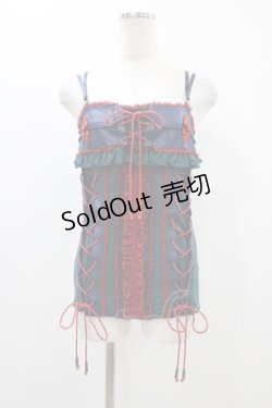 画像1: Ozz oneste / チャイナレースアップキャミソール  グリーン×ネイビー×レッド H-25-12-10-1044-OO-TO-KB-ZH