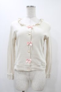 MILK / リボンカーディガン  アイボリー×ピンクリボン H-25-12-10-1049-ML-TO-KB-ZH