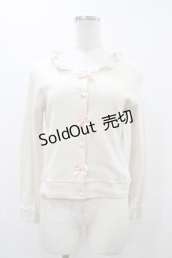 画像1: MILK / リボンカーディガン  アイボリー×ピンクリボン H-25-12-10-1049-ML-TO-KB-ZH