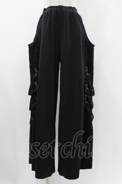 画像1: Qutie Frash / レオパード切替ワイドパンツ  ブラック H-25-12-10-1011-QU-PA-KB-ZH