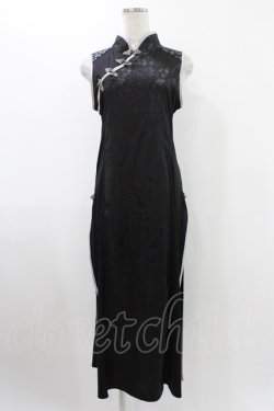 画像1: Qutie Frash / チャイナスリットワンピース  ブラック H-25-12-10-1015-QU-OP-KB-ZH