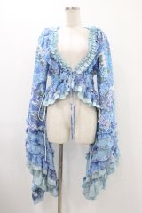 Qutie Frash / 着物フリルショートカーデ  水色 H-25-12-10-1017-QU-OP-KB-ZH