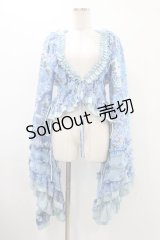 Qutie Frash / 着物フリルショートカーデ  水色 H-25-12-10-1017-QU-OP-KB-ZH