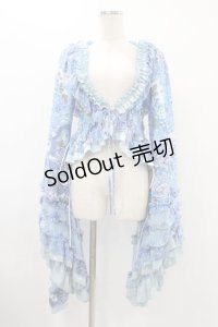 Qutie Frash / 着物フリルショートカーデ  水色 H-25-12-10-1017-QU-OP-KB-ZH