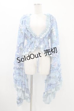 画像1: Qutie Frash / 着物フリルショートカーデ  水色 H-25-12-10-1017-QU-OP-KB-ZH