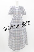 Jane Marple / フリルカラーチェックパフワンピース  ブルー H-25-12-10-1024-JM-OP-KB-ZH