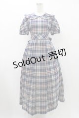 Jane Marple / フリルカラーチェックパフワンピース  ブルー H-25-12-10-1024-JM-OP-KB-ZH