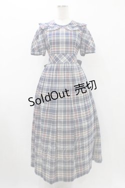 画像1: Jane Marple / フリルカラーチェックパフワンピース  ブルー H-25-12-10-1024-JM-OP-KB-ZH