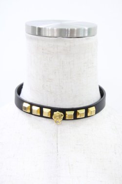 画像1: Q-pot. / レザーチョーカー  ブラック×ゴールド H-25-12-10-1005-QP-AC-KB-ZH